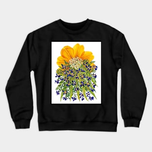 Yellow Tulip Flower Wall Art Floral Print Yellow and Blue Pressed Flowers Home Décor Botanical Print Crewneck Sweatshirt